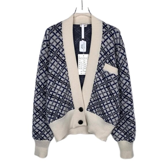 017217 Saint Laurent Check jacquard colorblock wool knit cardigan jacket - Picture 1 of 6